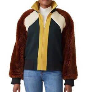 💛Sea New York Combo Colorblock Faux Fur Track Jacket , Size Medium